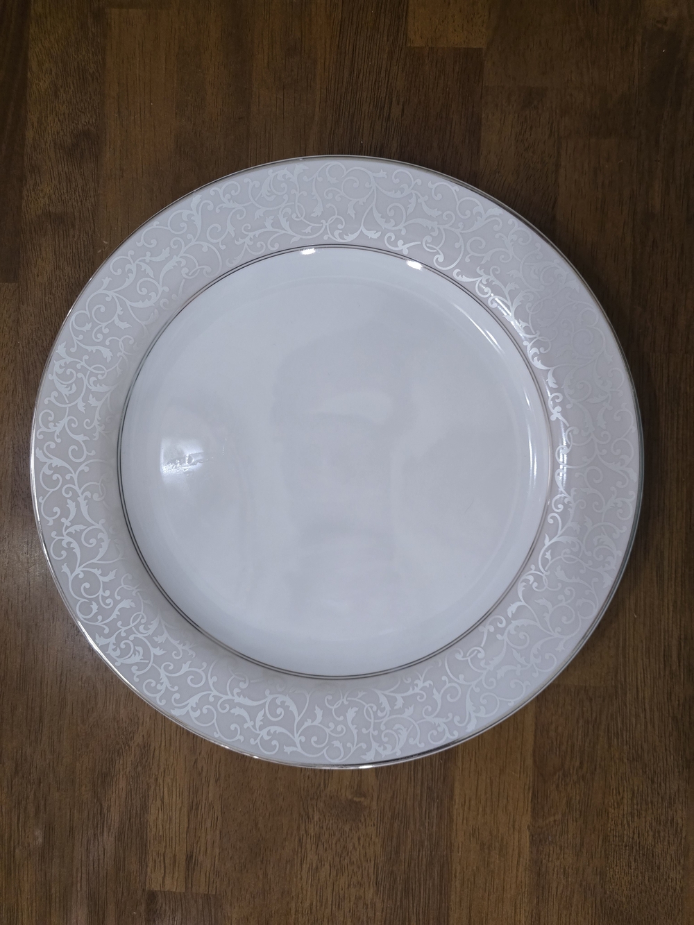 Mikasa Parchment Platinum Rim Round Platter Dishwasher Safe 12" Scroll Border